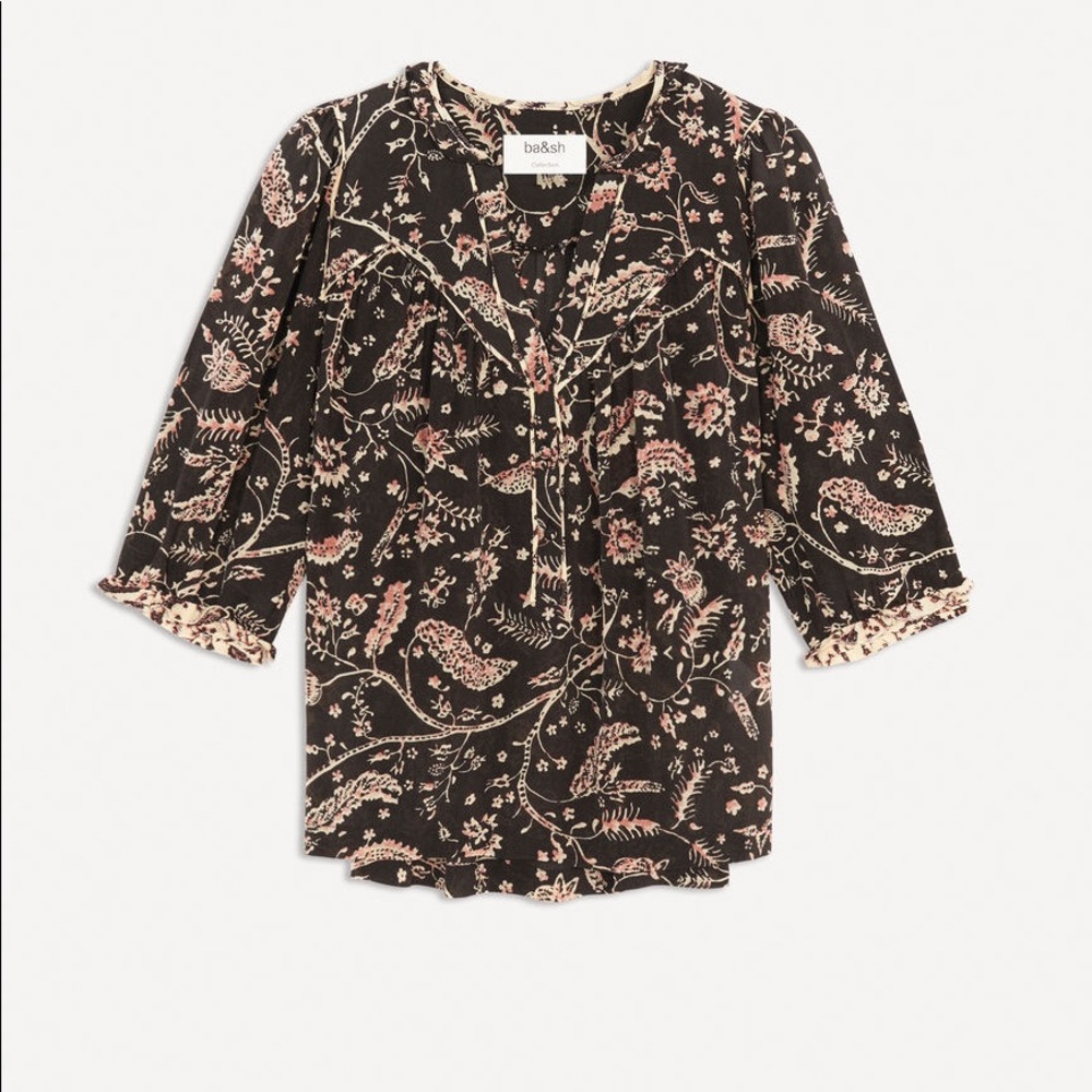 ba&sh Black Floral Tie-Neck Blouse